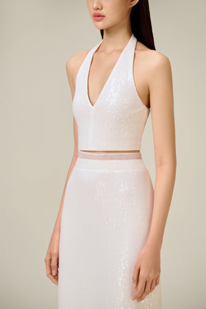 WHITE BEADED PENCIL SKIRT