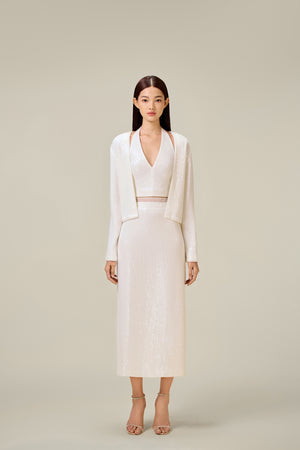 WHITE BEADED PENCIL SKIRT