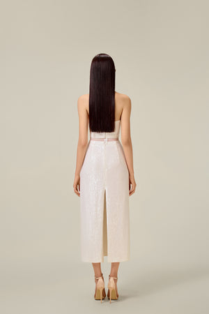 WHITE BEADED PENCIL SKIRT