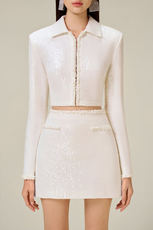 WHITE BEADED MINI SKIRT
