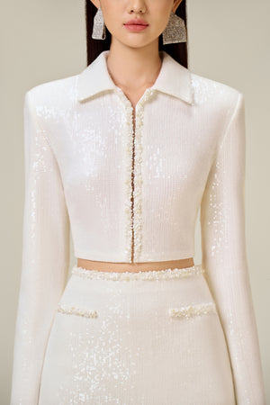 WHITE BEADED CROP TOP