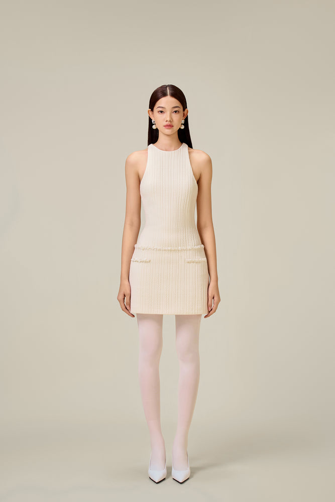 WHITE BEADED KNIT DRESS