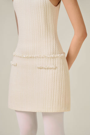 WHITE BEADED KNIT DRESS