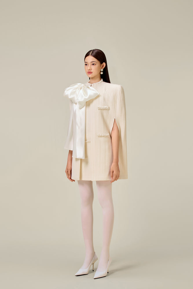 WHITE BEADED KNIT CAPE