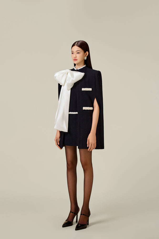 BLACK BEADED KNIT CAPE