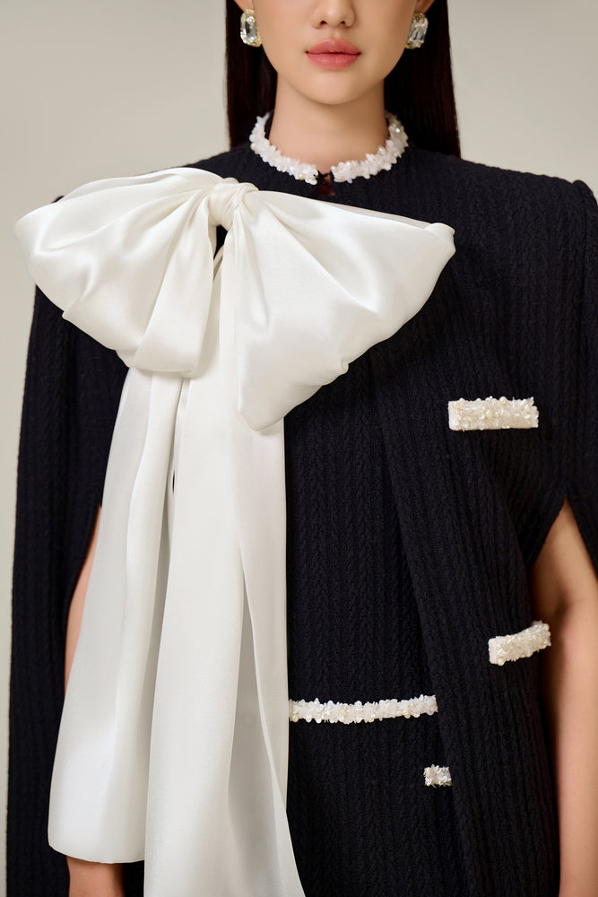 BLACK BEADED KNIT CAPE