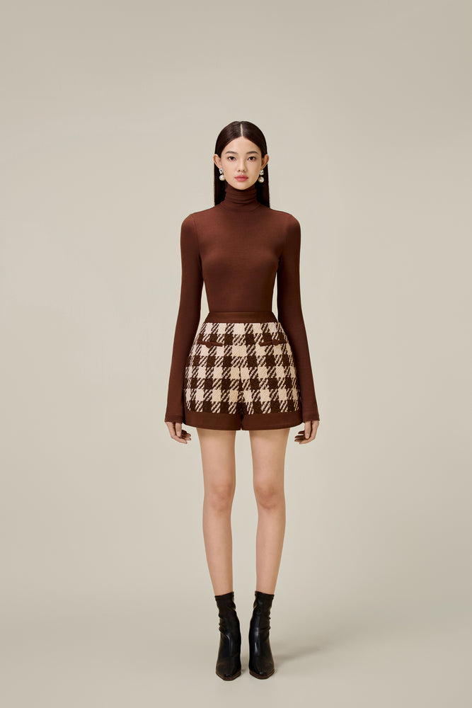 BROWN HOUNDSTOOTH SHORTS