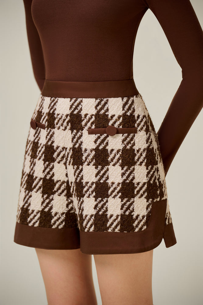 BROWN HOUNDSTOOTH SHORTS