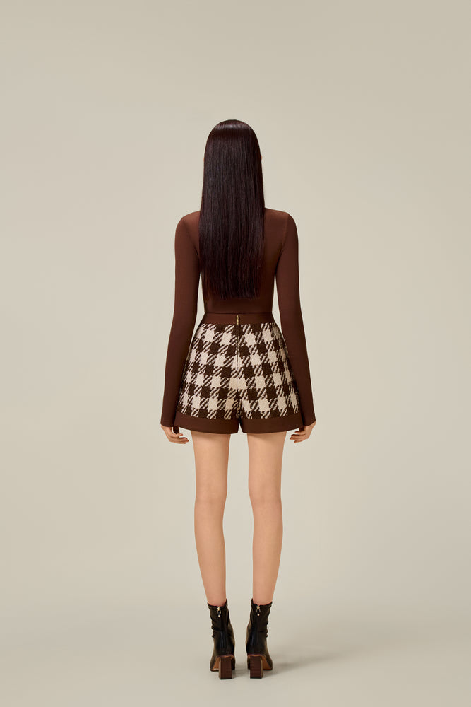 BROWN HOUNDSTOOTH SHORTS
