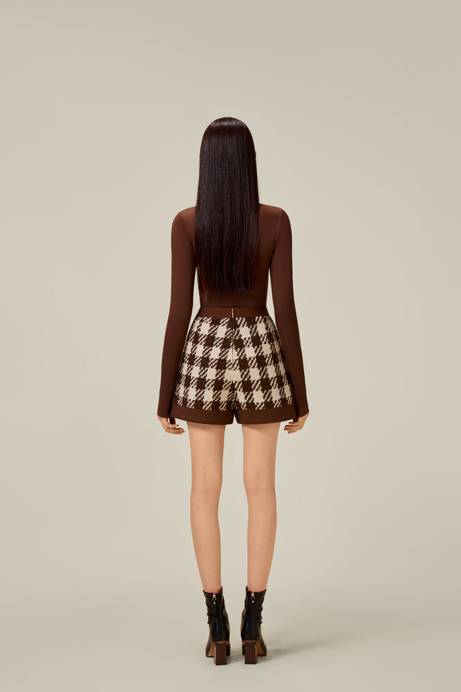 
            
                Load image into Gallery viewer, BROWN HOUNDSTOOTH SHORTS
            
        