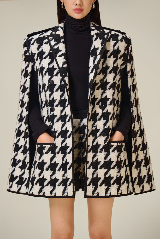 BLACK HOUNDSTOOTH CAPE