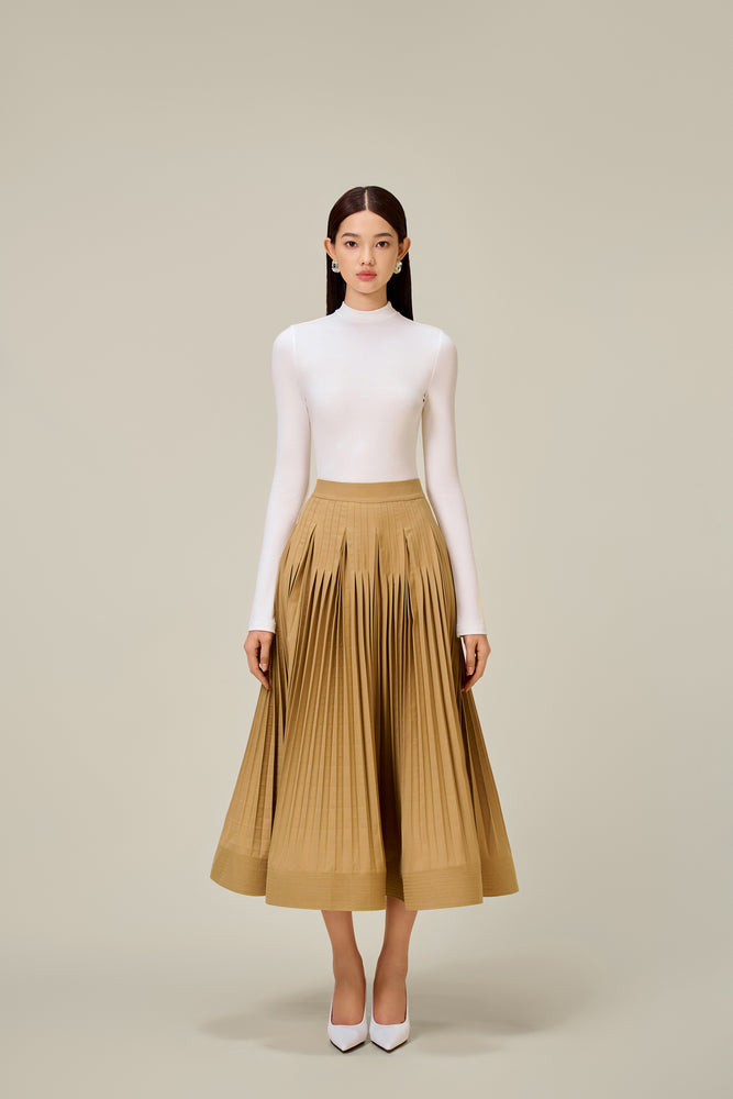 CAMEL PLEATED SKIRT
