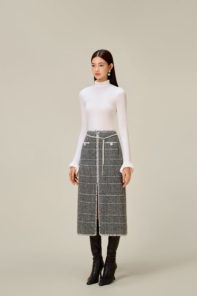 BLACK TWEED A-LINE SKIRT