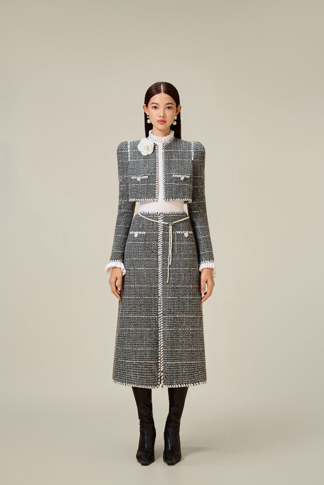BLACK TWEED A-LINE SKIRT