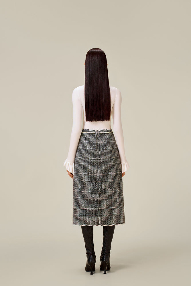 BLACK TWEED A-LINE SKIRT