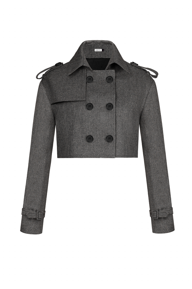 RELAXED CROP TRENCH COAT - GREY