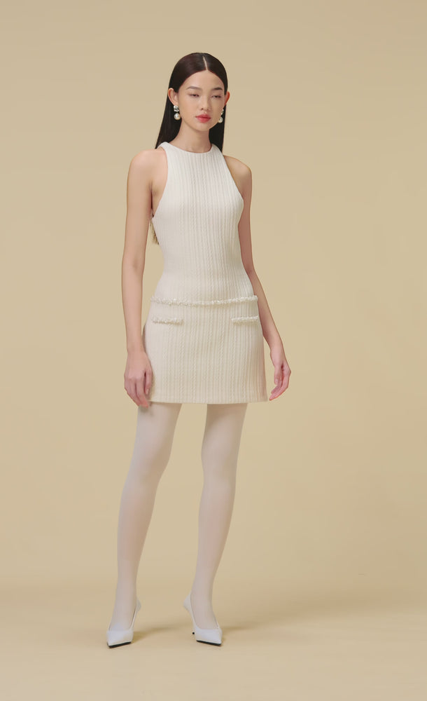 
            
                Load and play video in Gallery viewer, WHITE BEADED KNIT DRESS
            
        