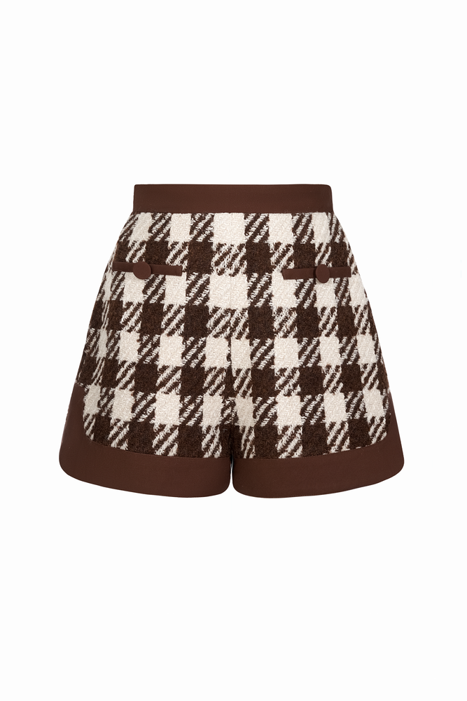 
            
                Load image into Gallery viewer, BROWN HOUNDSTOOTH SHORTS
            
        