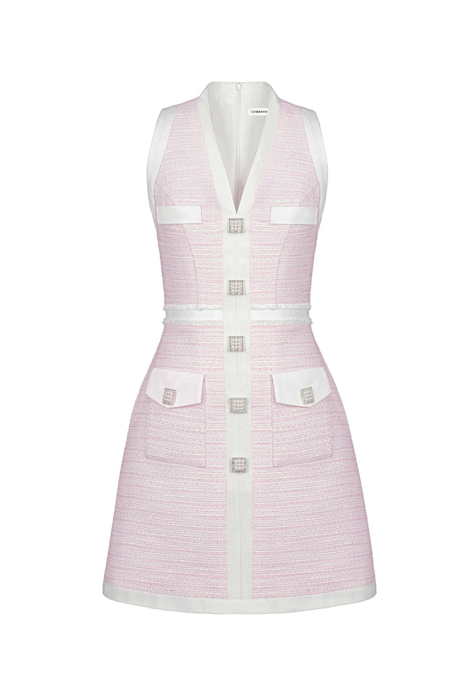BABY PINK TWEED SLEEVELESS DRESS