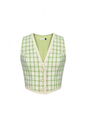 OLIVE GINGHAM WAISTCOAT