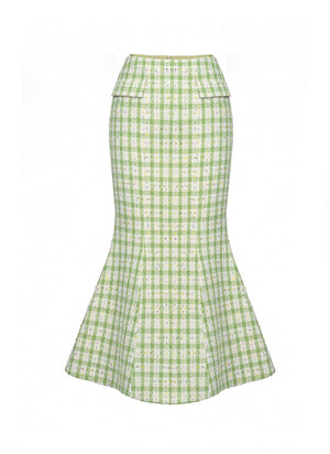 OLIVE GINGHAM MERMAID SKIRT
