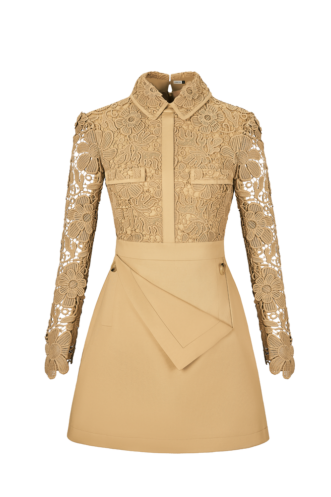 
            
                Load image into Gallery viewer, Camel Lace Mini Dress
            
        