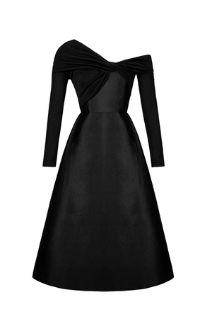 Black Jersey Draped Midi Dress