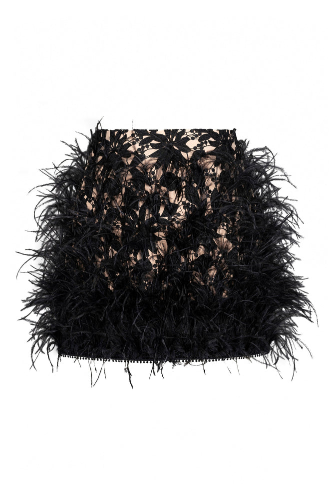 BLACK OSTRICH FEATHERS MINI SKIRT