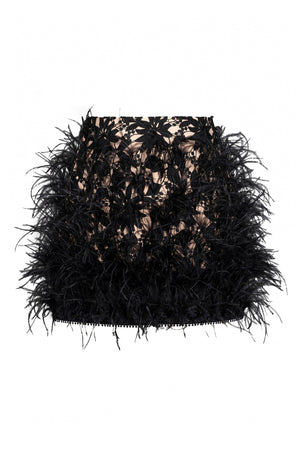 BLACK OSTRICH FEATHERS MINI SKIRT