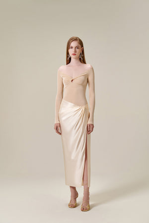 Drapped Cream Midi Skirt