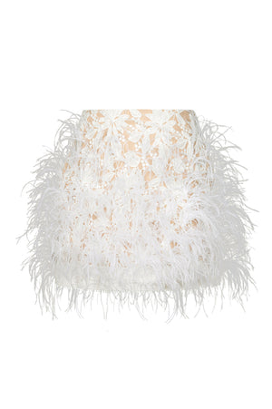 WHITE OSTRICH FEATHERS MINI SKIRT