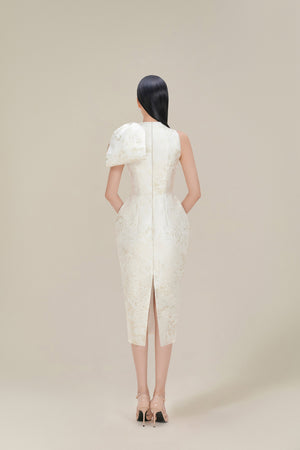 BROCADE BOW DRESS - CREAM
