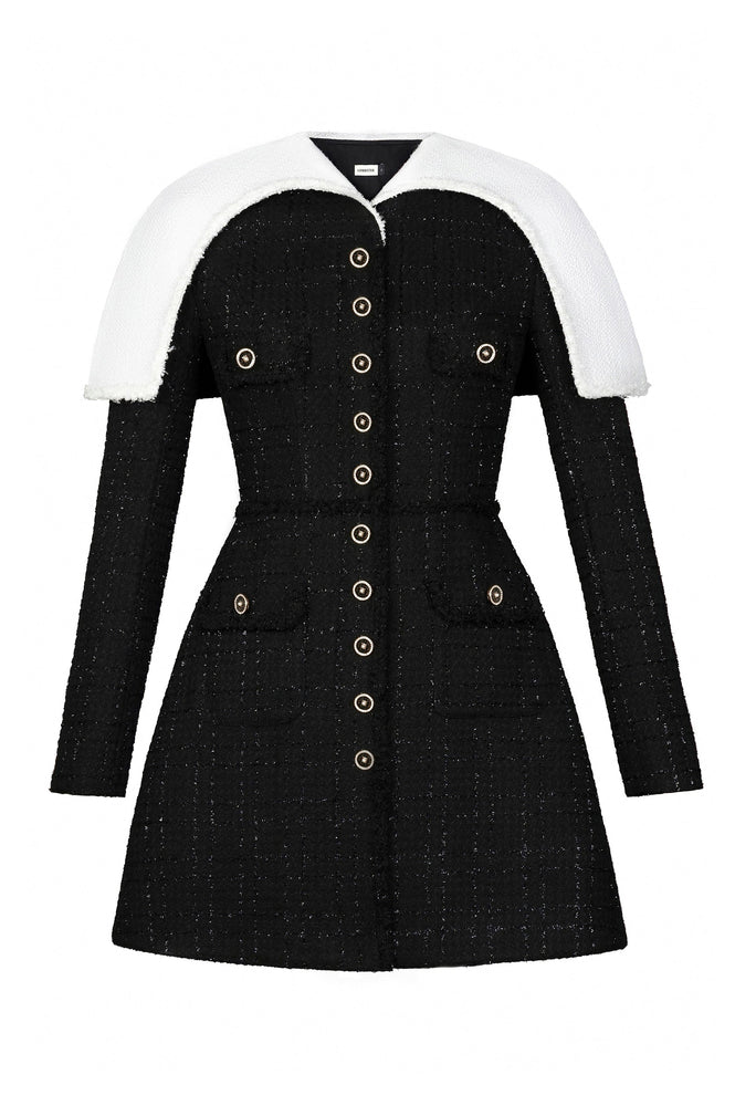 BLACK TWEED CAPE DRESS