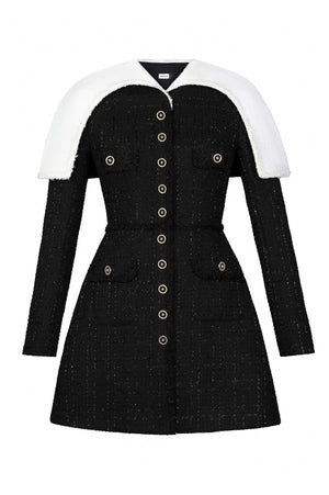 BLACK TWEED CAPE DRESS