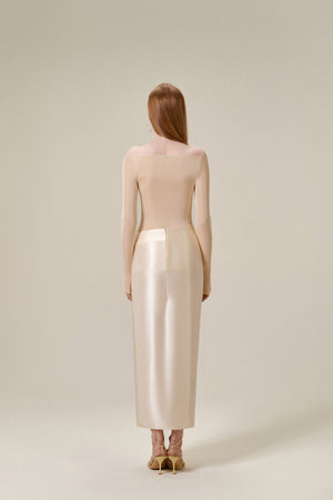 Drapped Cream Midi Skirt