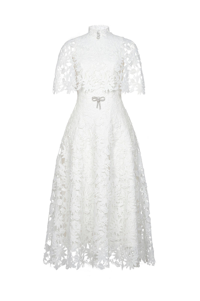 WHITE LACE CAPE DRESS