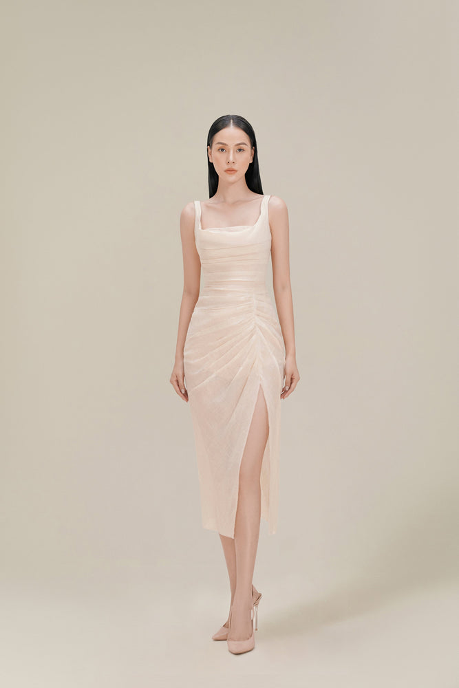 ORGANZA LINEN DRAPED DRESS