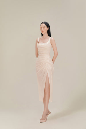 ORGANZA LINEN DRAPED DRESS