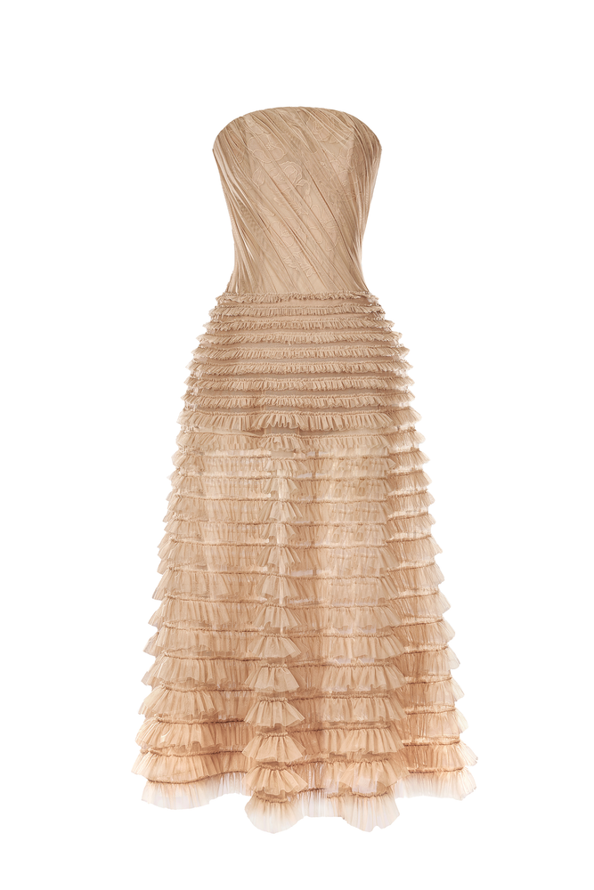 Beige Draped Midi Dress