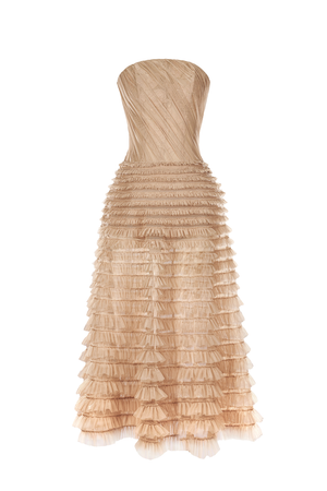 Beige Draped Midi Dress