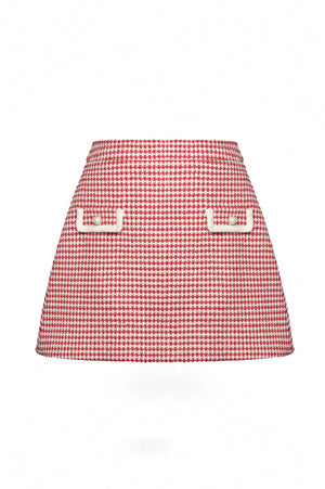 Red Plaid Tweed Mini Skirt