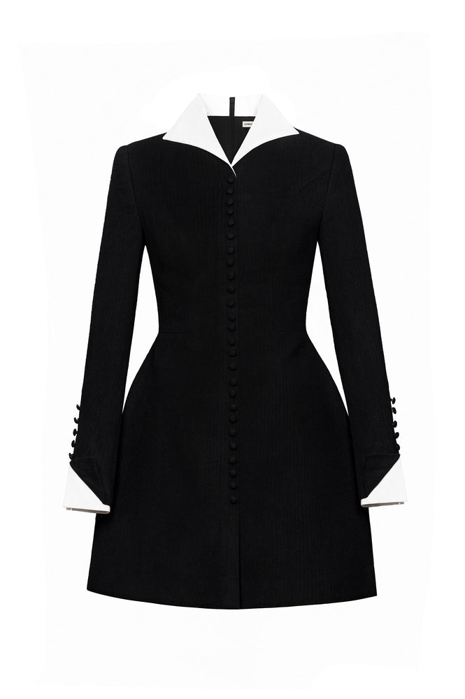 Black Herringbone Mini Dress