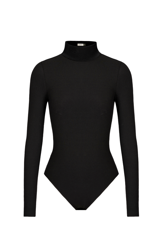 Black Jersey Roll Neck Bodysuit