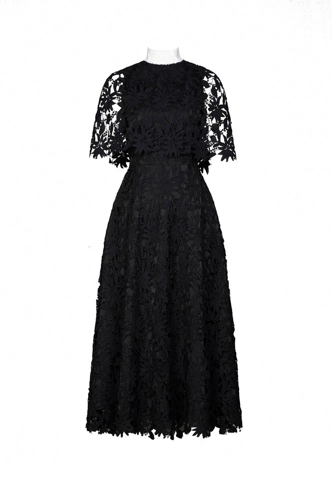 BLACK LACE CAPE DRESS