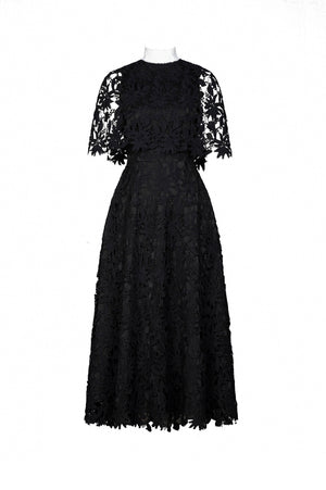 BLACK LACE CAPE DRESS