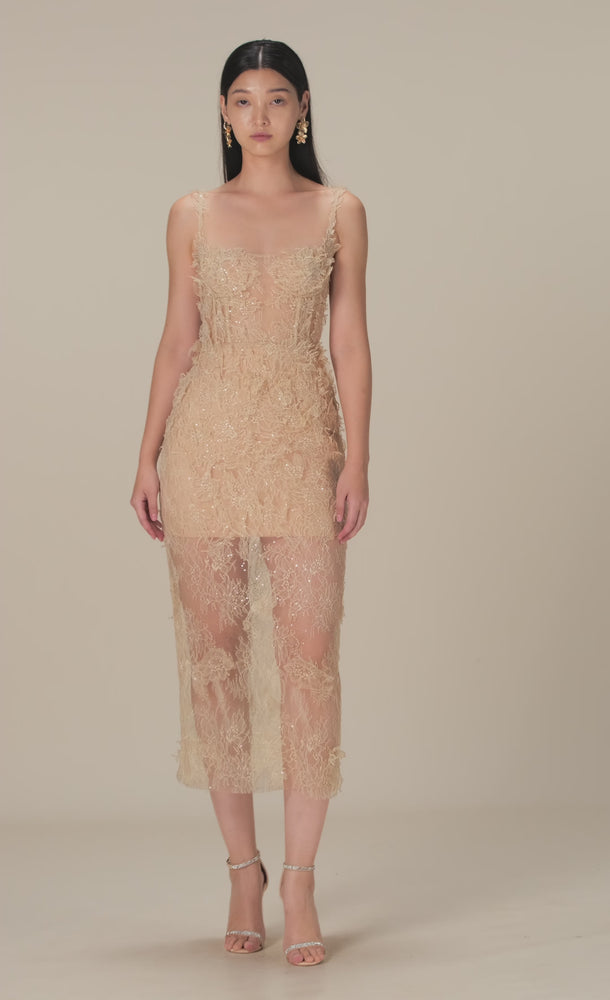 
            
                Load and play video in Gallery viewer, IVORY BEADED LACE PENCIL DRESS
            
        