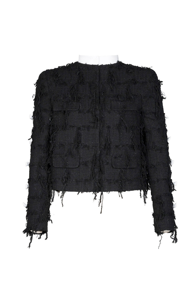 BLACK TWEED FRINGED JACKET