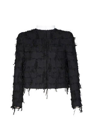 BLACK TWEED FRINGED JACKET
