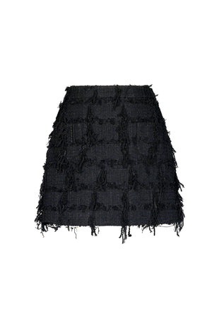 BLACK TWEED FRINGED MINI SKIRT