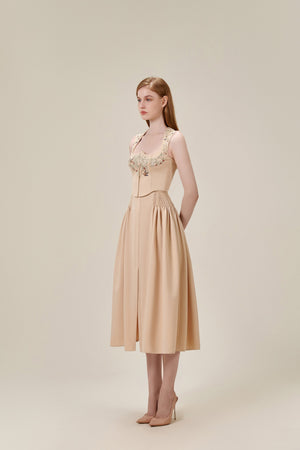 Embroidered Sleeveless Beige Top